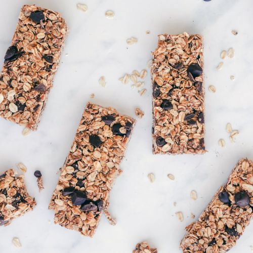 No Bake Granola Bars Made With Rolled Oats on a Pretty Marble Board