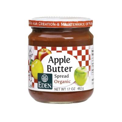 Eden Organic Apple Butter Spread, No Sugar Added, Great Lakes Apples, Slow Kettle Simmered, 17 oz Glass Jar