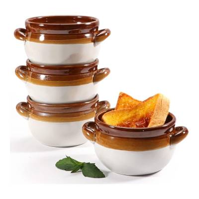 French Onion Soup Bowls Set of 4, French Onion Soup Crocks Oven Safe Soup Bowls with Handles, Dishwasher, Microwave, Broiler Safe, Ceramic Bowl Set for Stews, Soup, Cheese & Chili
