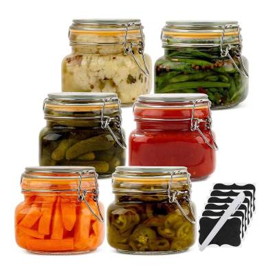 Glass Jars with Airtight Lid | Glass Airtight Food Storage Containers | Clear Leak Proof Rubber Gasket and Clamp Lid