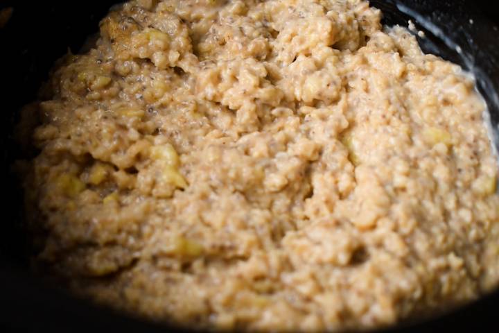 Cooked steel cut oats in a slow cooker.