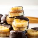 Frozen banana bites with chocolate and peanut butter.