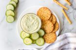 Creamy Avocado Ranch Dip with Crackers and Cucumbers