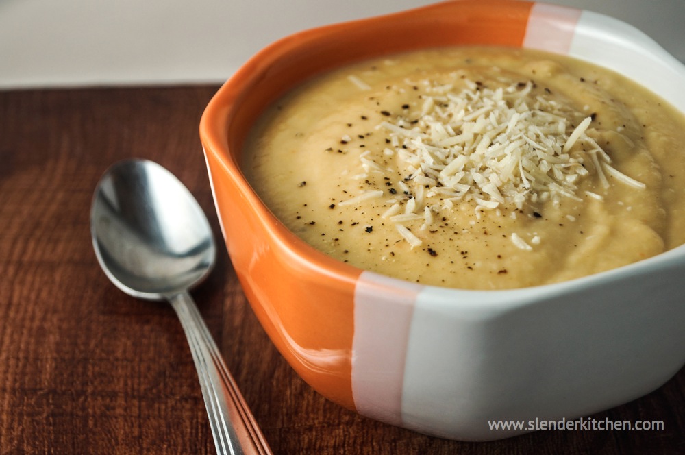 Sunday Slow Cooker Cheesy Cauliflower Soup Slender Kitchen