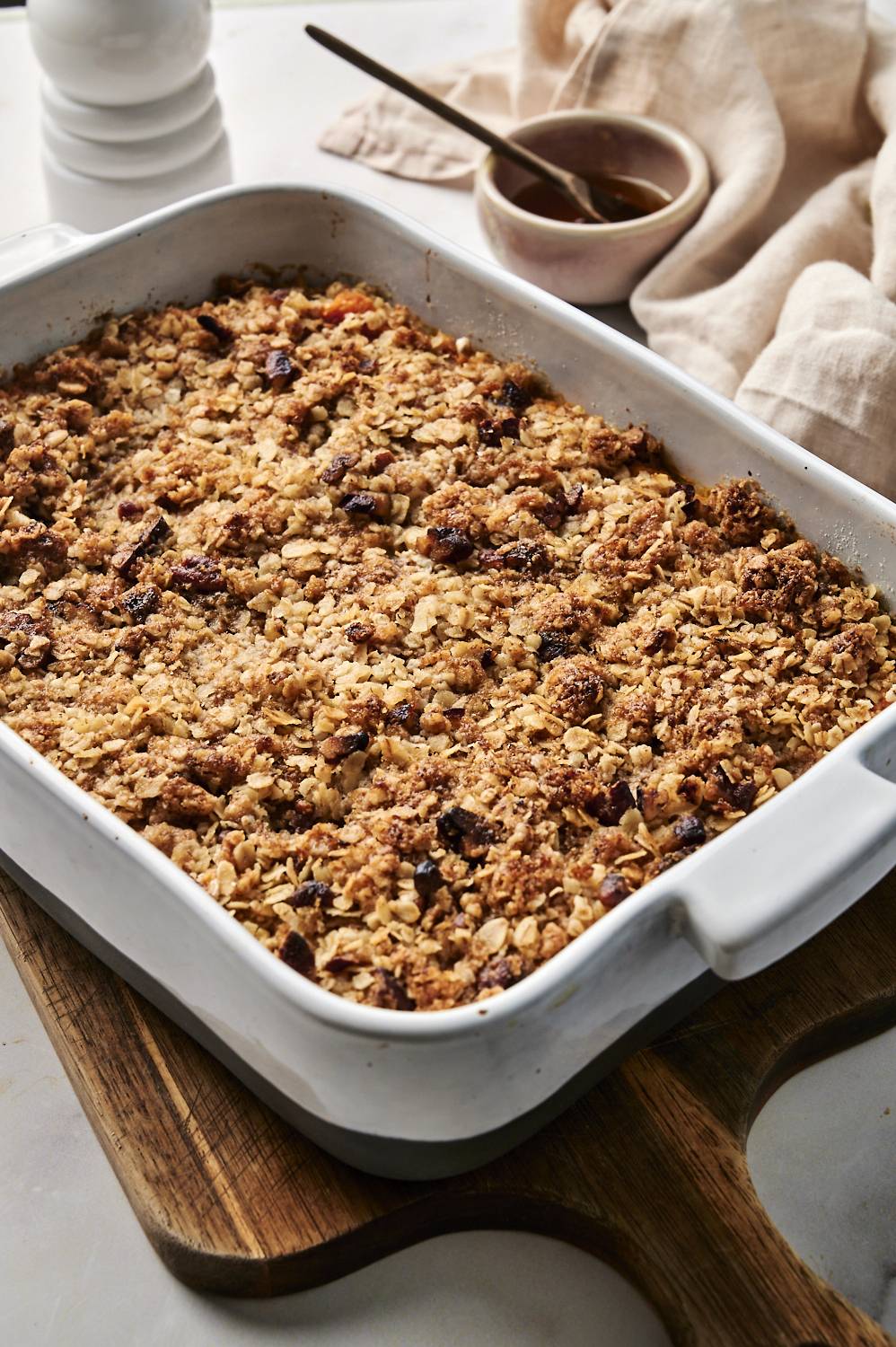 Sweet potato casserole in baking pan ready to serve.