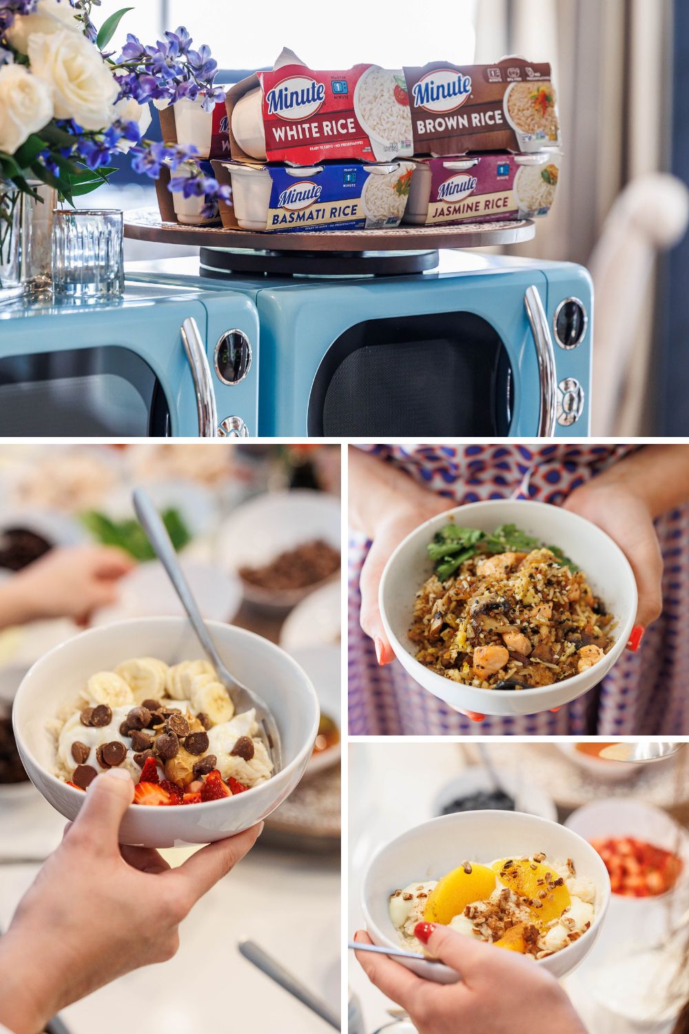 Collage of recipes for rice cups including sweet and savory recipes.