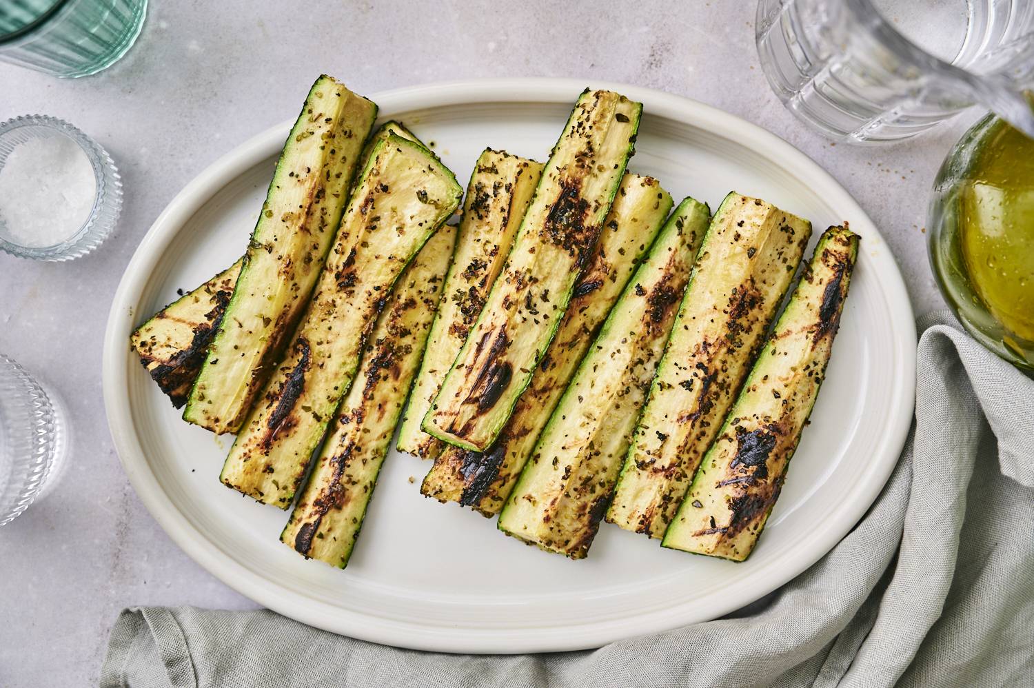 Grilled zucchini on a cutting board