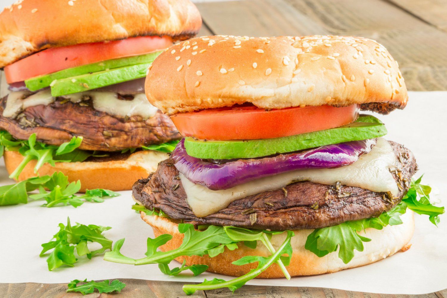 Grilled Portobello Burgers with Swiss Cheese and Avocado