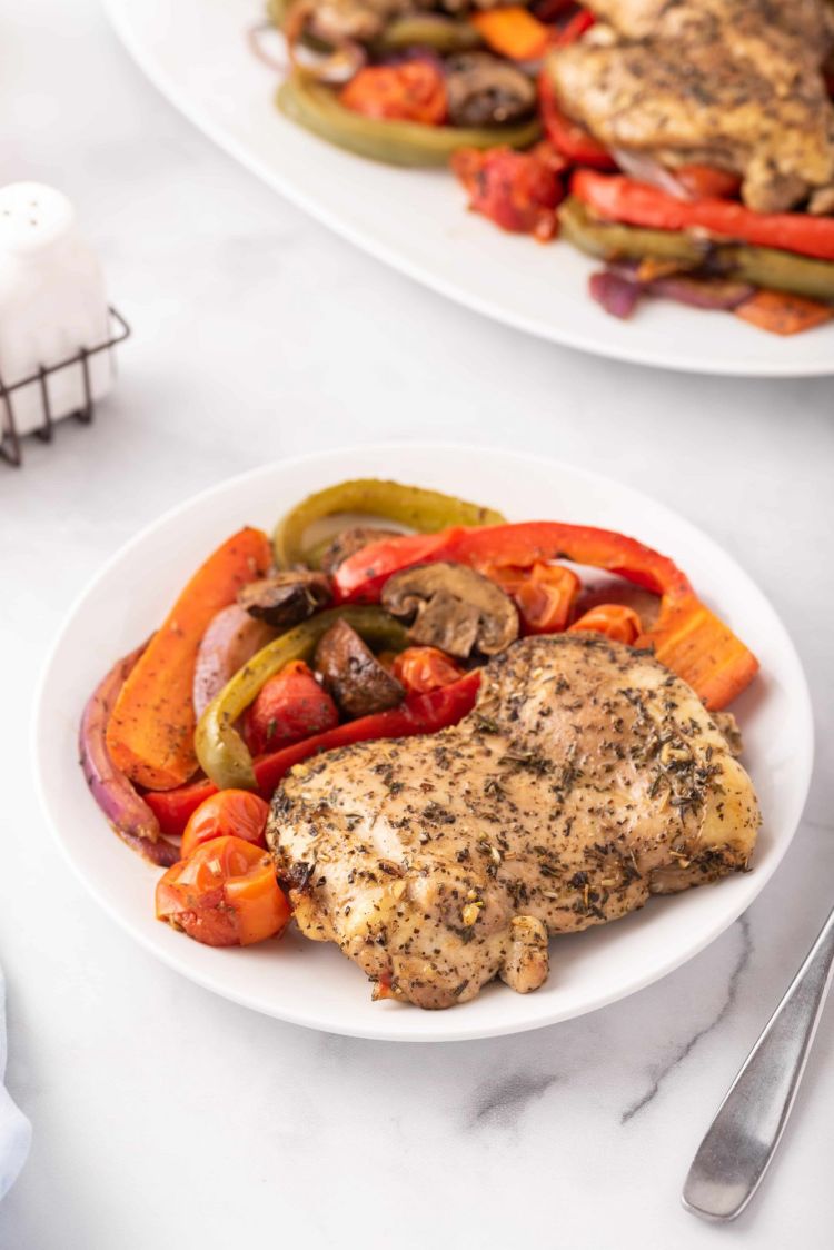 Roasted Balsamic Chicken Thighs and Vegetables - Slender Kitchen