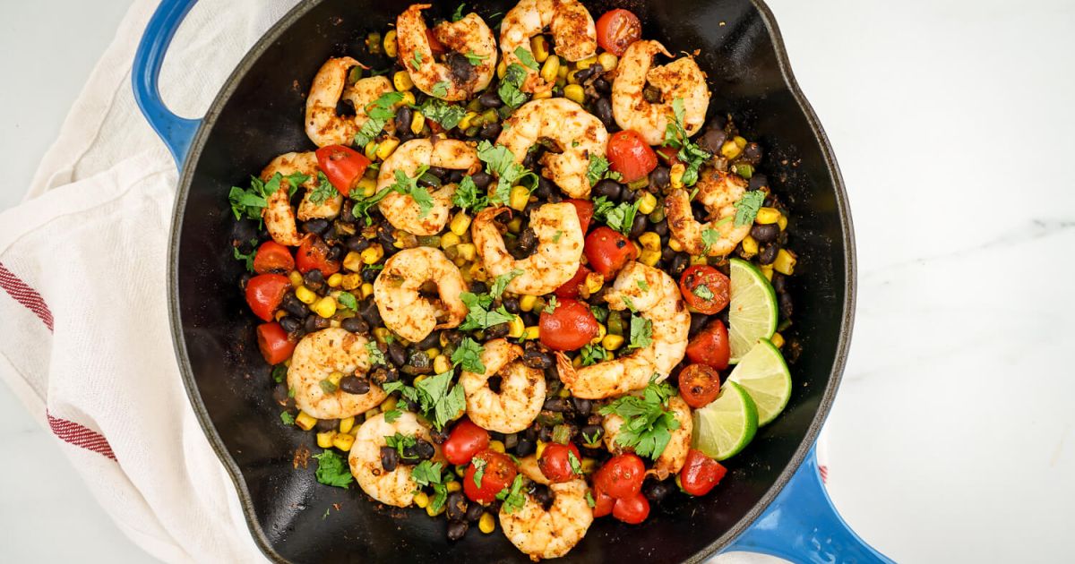 20 Minute Skillet Blackened Shrimp Fajitas