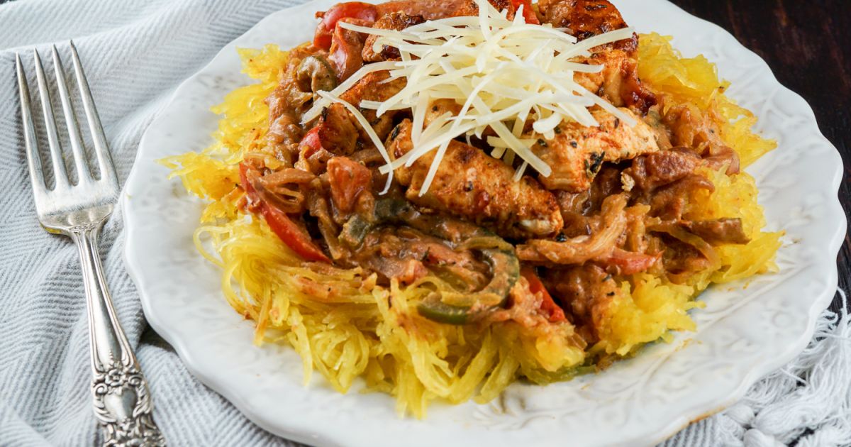 Creamy Cajun Chicken Spaghetti Squash - Slender Kitchen