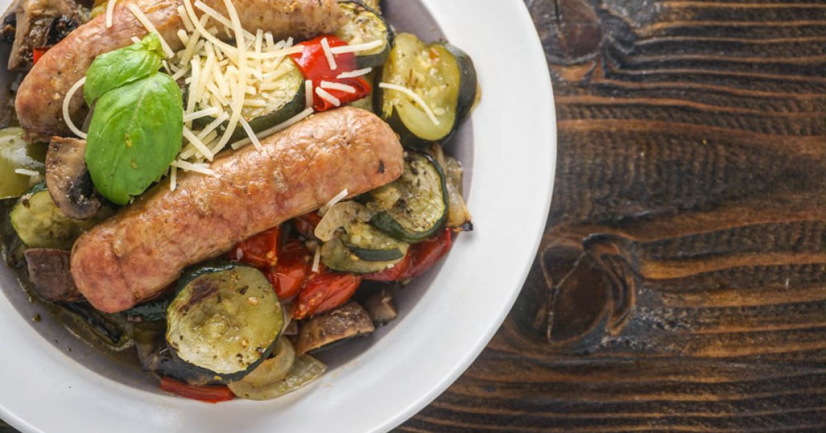 One Pan Italian Sausage, Tomatoes, and Zucchini - Slender Kitchen