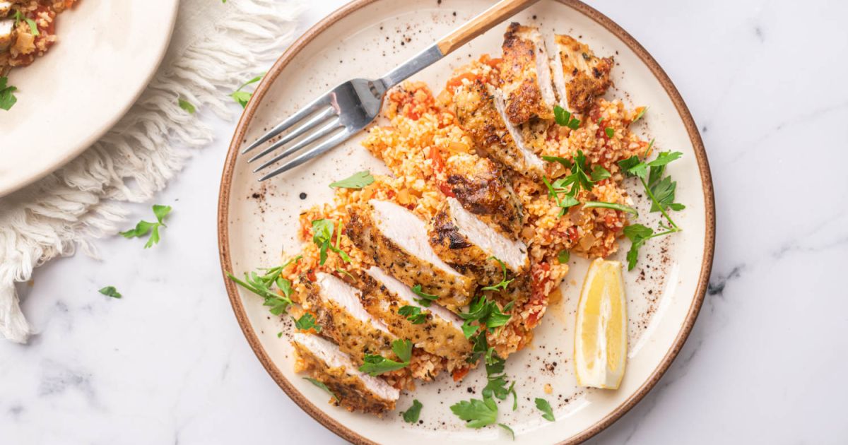 Garlic Parmesan Chicken and Cauliflower Rice - Slender Kitchen