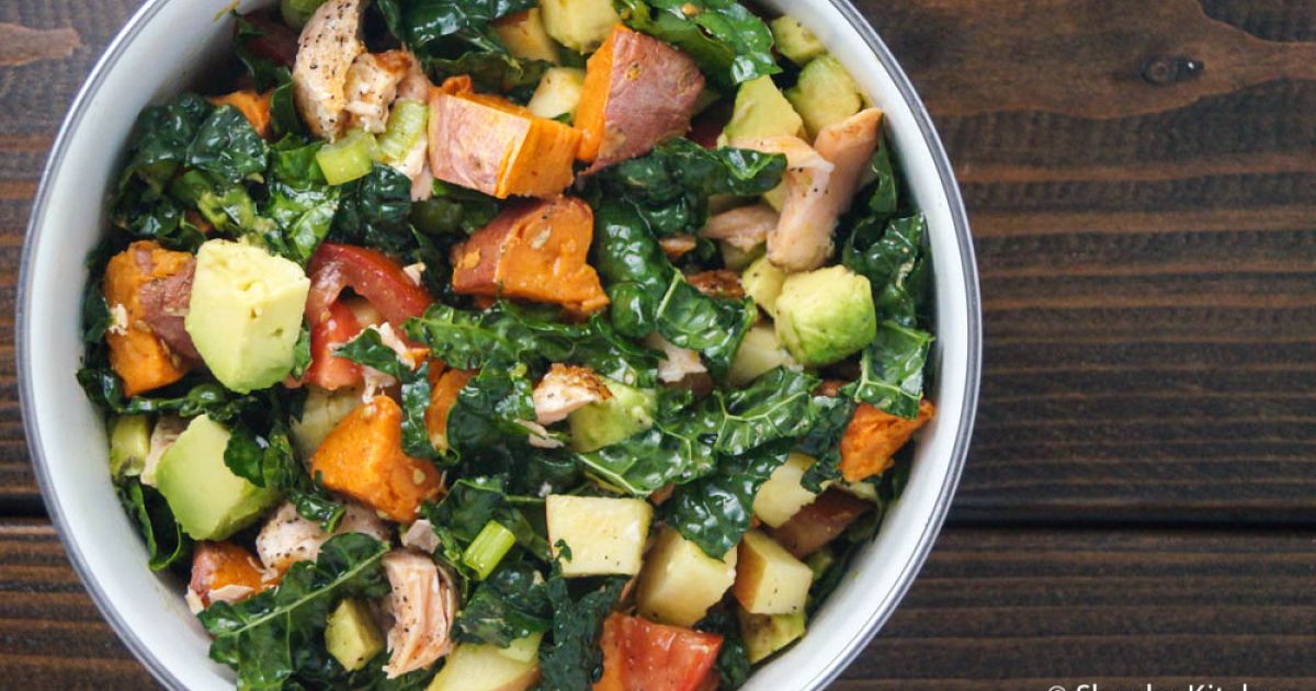 Salmon, Butternut Squash, and Avocado Kale Salad - Slender Kitchen