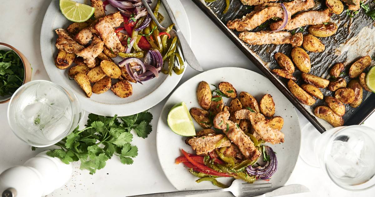 Sheet Pan Fajita Pork Chops with Roasted Potatoes (Minimal Cleanup!)