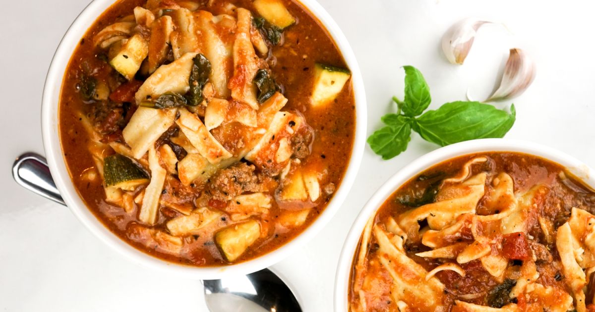 Vegetarian Slow Cooker Lasagna Soup - Slender Kitchen