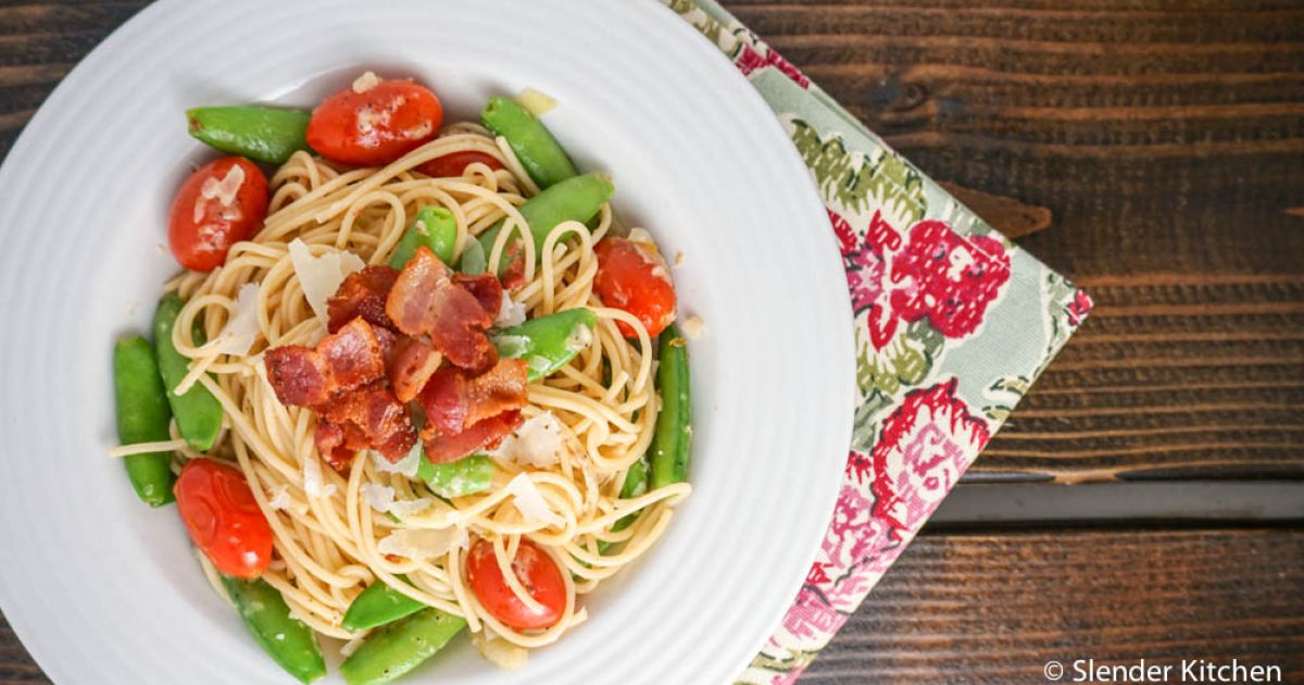 Sugar Snap Pea and Bacon Pasta - Slender Kitchen