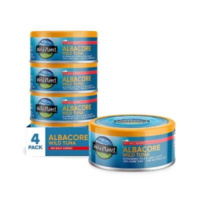 Wild Planet Albacore Wild Tuna, No Salt Added, Canned Tuna, Pole & Line Caught, 5 Ounce (Pack of 4)