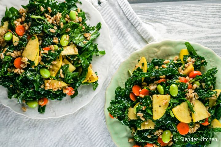 Asian Kale Salad with Farro, Apples, and Edamame