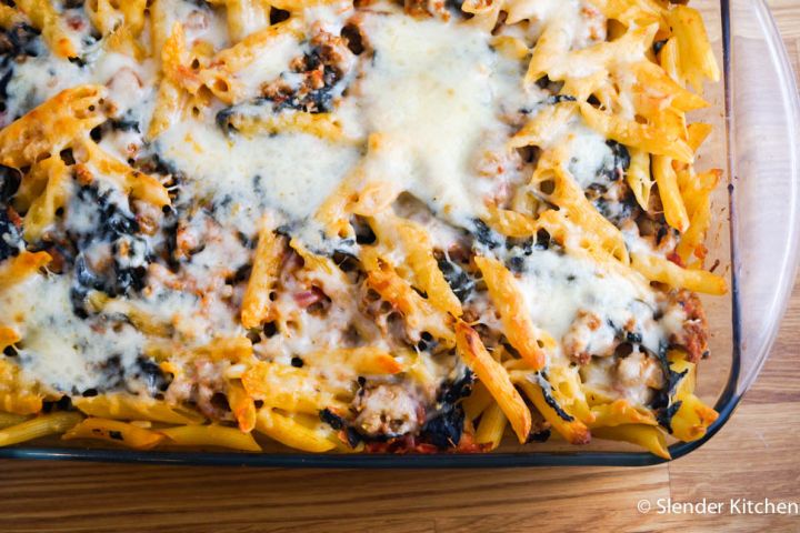 Baked Penne with Spinach and Tomatoes