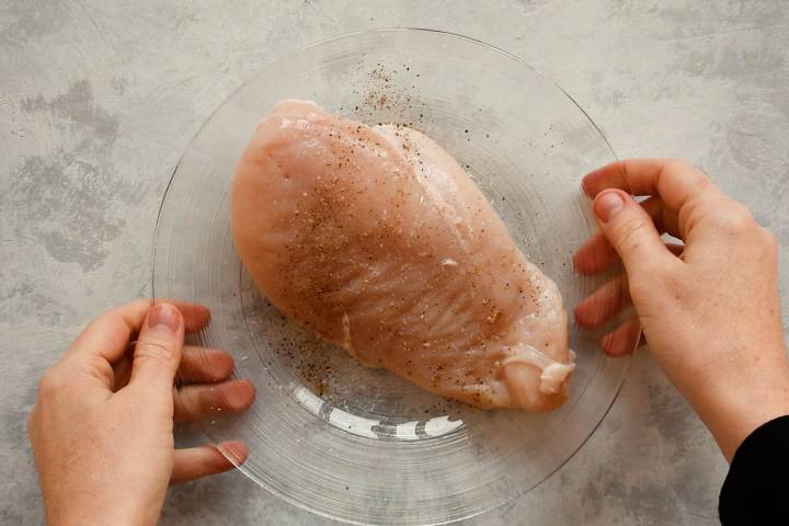 Chicken breast with salt and pepper.