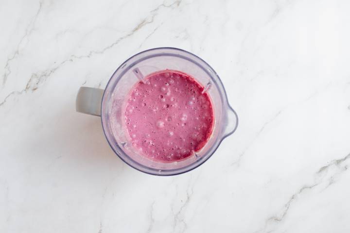 Berry banana smoothie in a blender. 