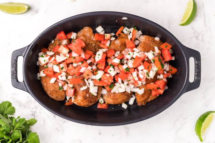 Chicken breast covered with pico de gallo salsa.