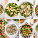 Salad recipes including spinach salad, Caesar salad, lentil salad, chickpea salad, and more.