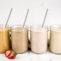 Overnight oatmeal smootheis in four flavors in glass jars. 