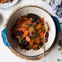 Sauteed carrots made with butter, garlic, balsamic vinegar, and fresh herbs in a bowl. 