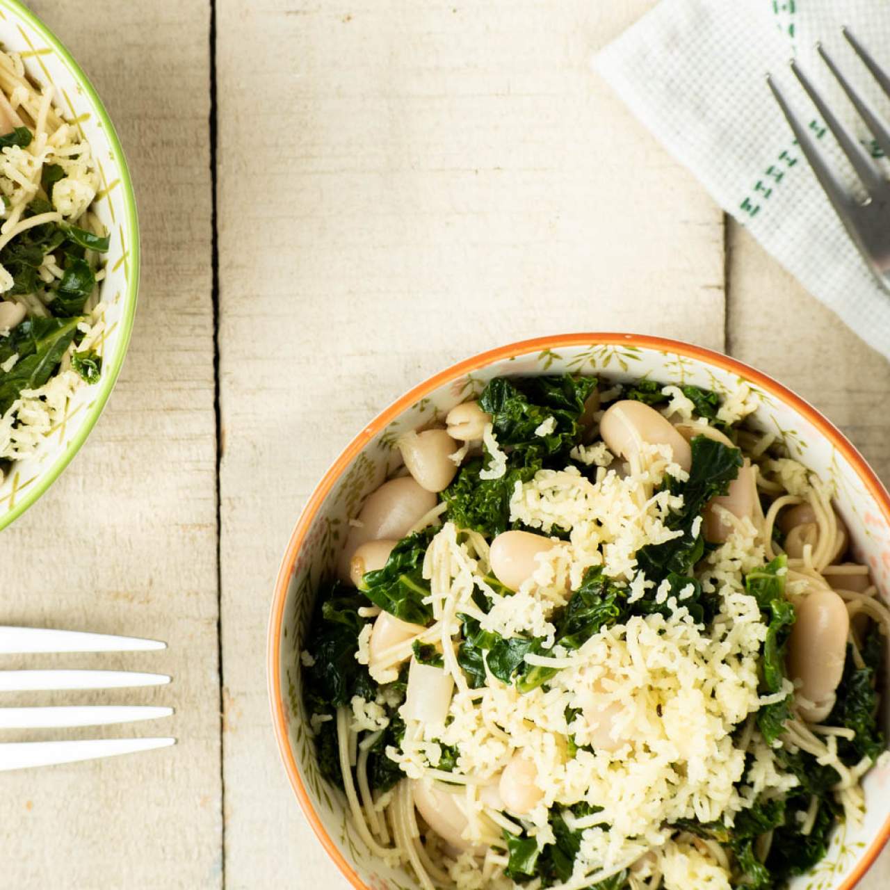angel hair pasta with white beans and kale