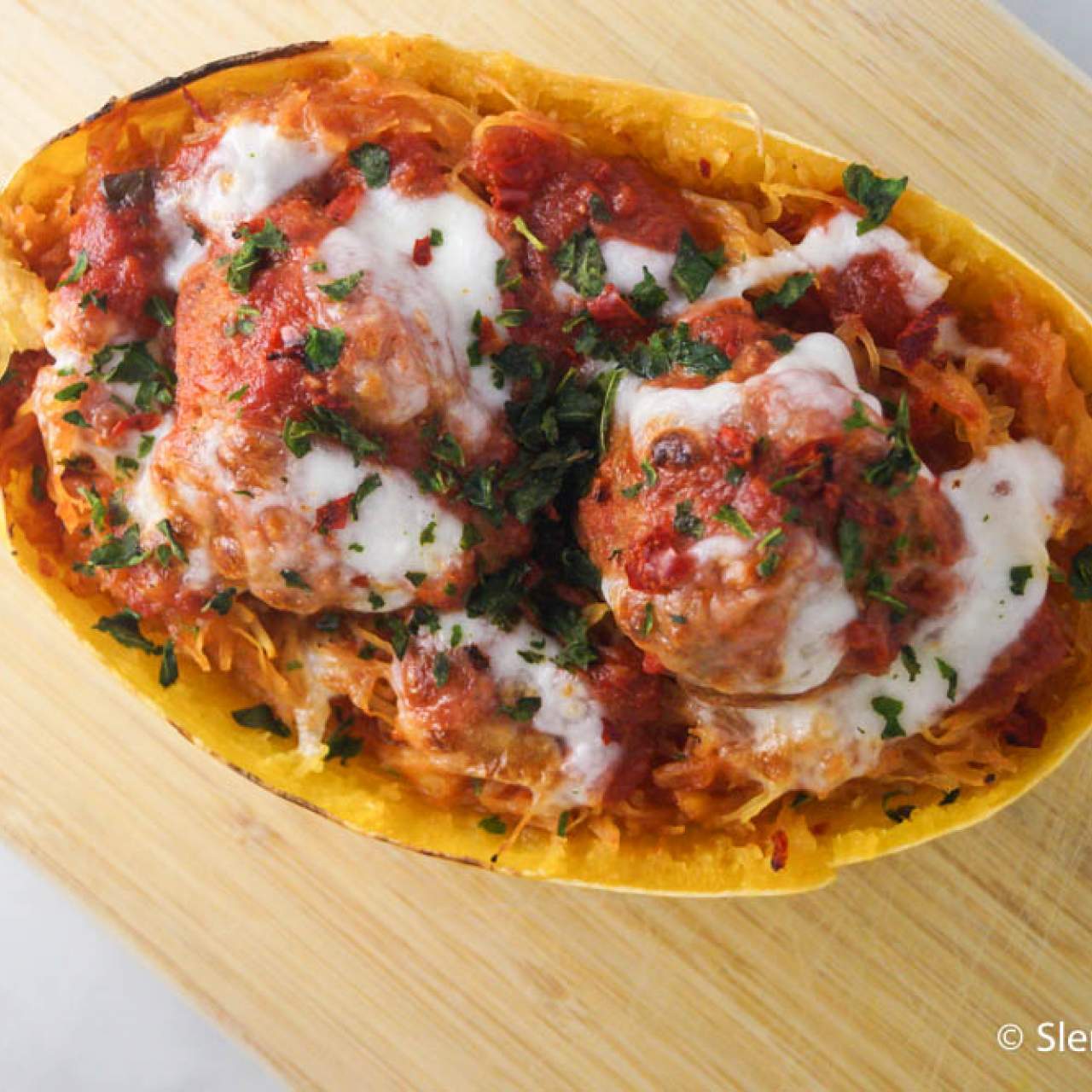 Low Carb Spaghetti Squash and Meatballs with Fresh Mozzarella-image
