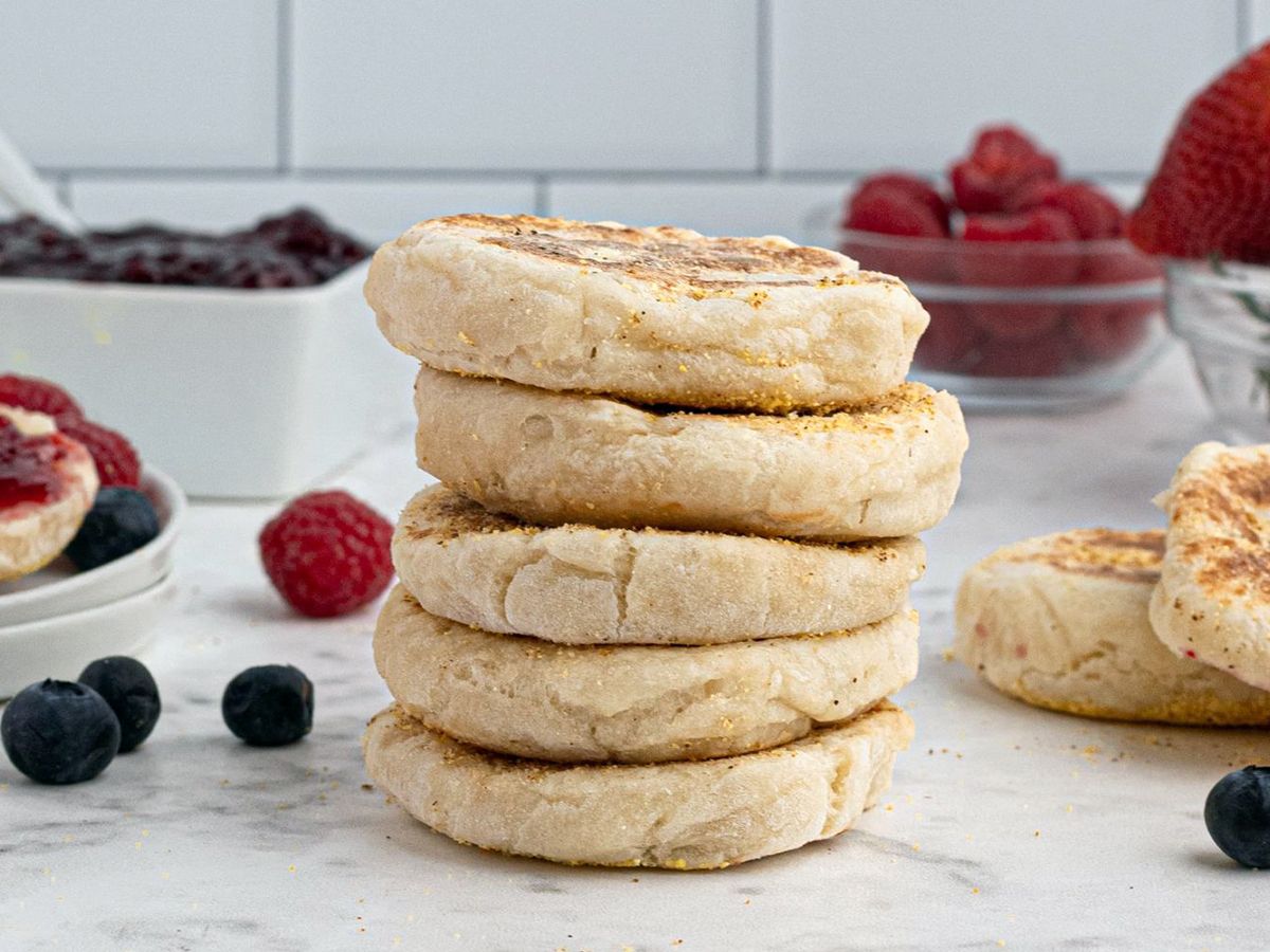 Homemade 2-Ingredient English Muffins with Berries and Jam