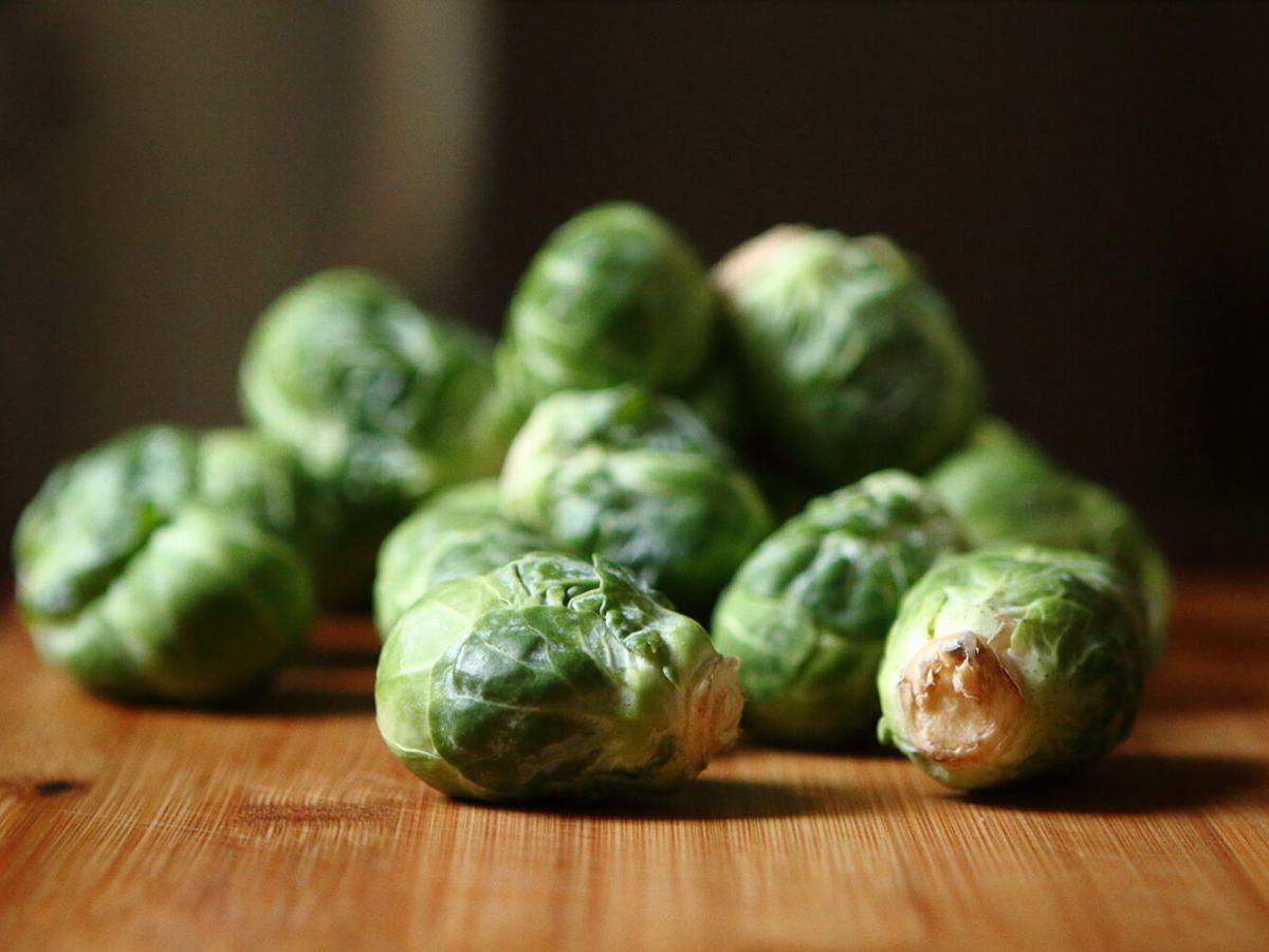 Brussels spouts on a wood table
