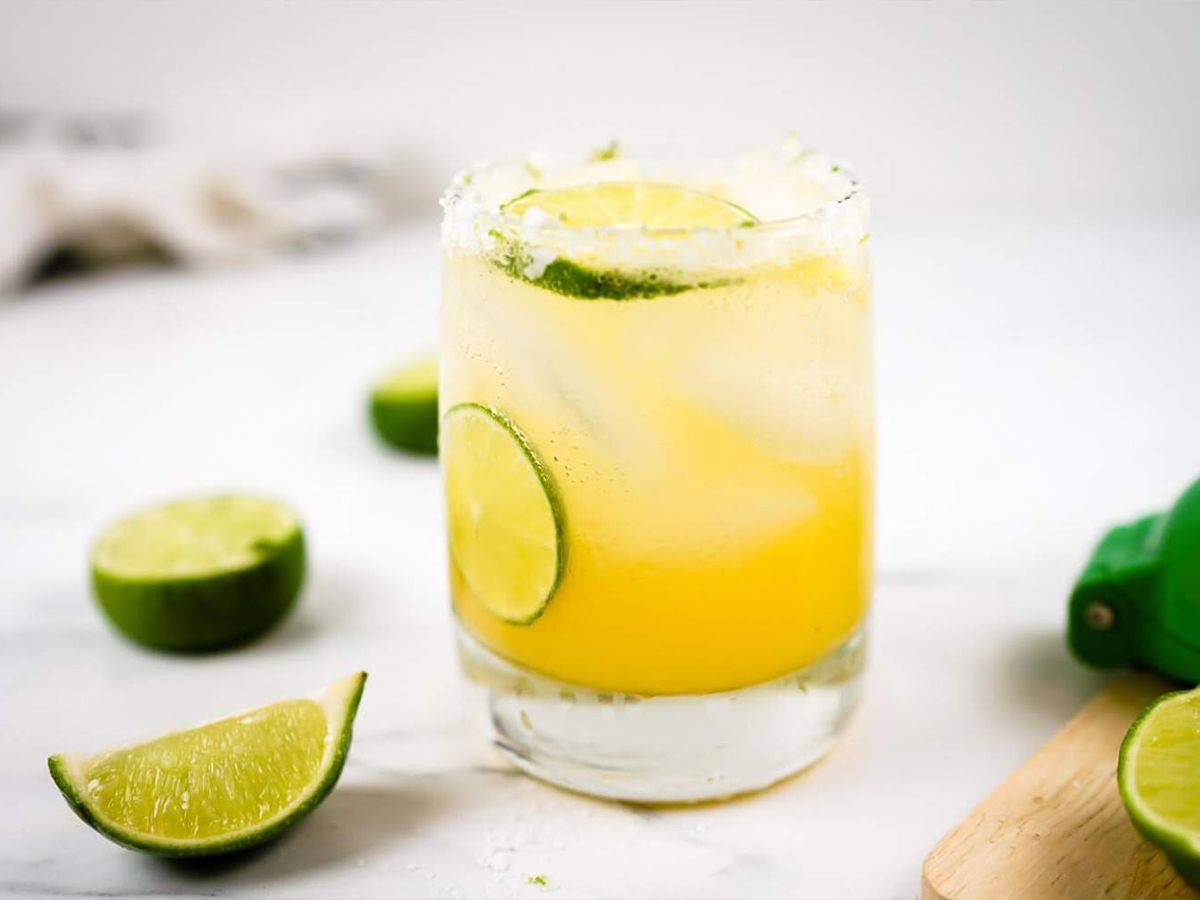 Skinny margaritas made with fresh lime juice in a glass